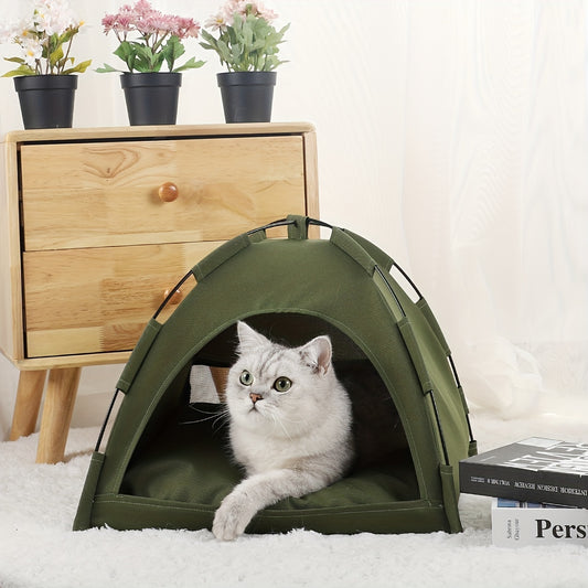 Portable Cat Tent Bed - Soft, Breathable Cave with Removable Non-Slip Pad