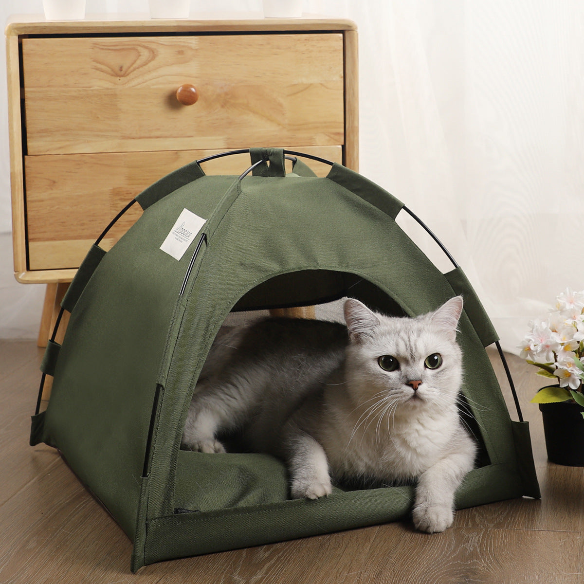 Portable Cat Tent Bed - Soft, Breathable Cave with Removable Non-Slip Pad